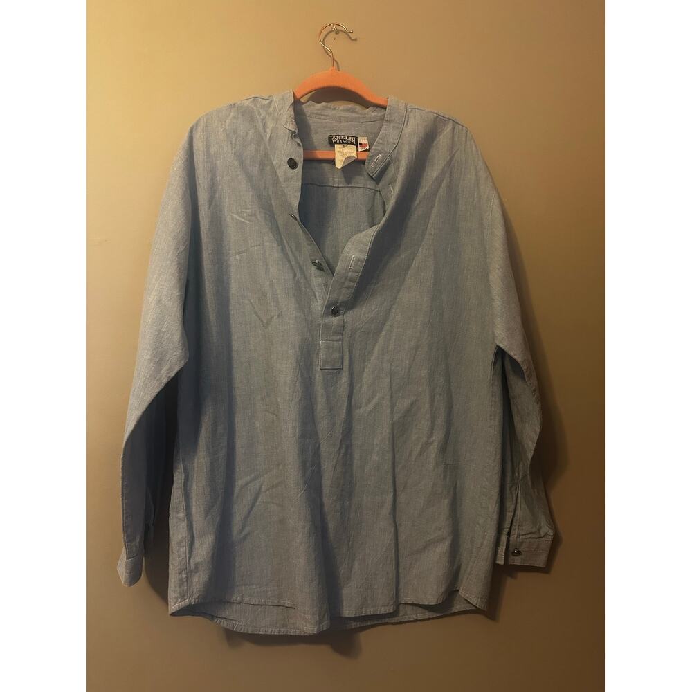 Vintage Shelby Ranch Chambray Henley Made in USA Buffalo Nickel Buttons L